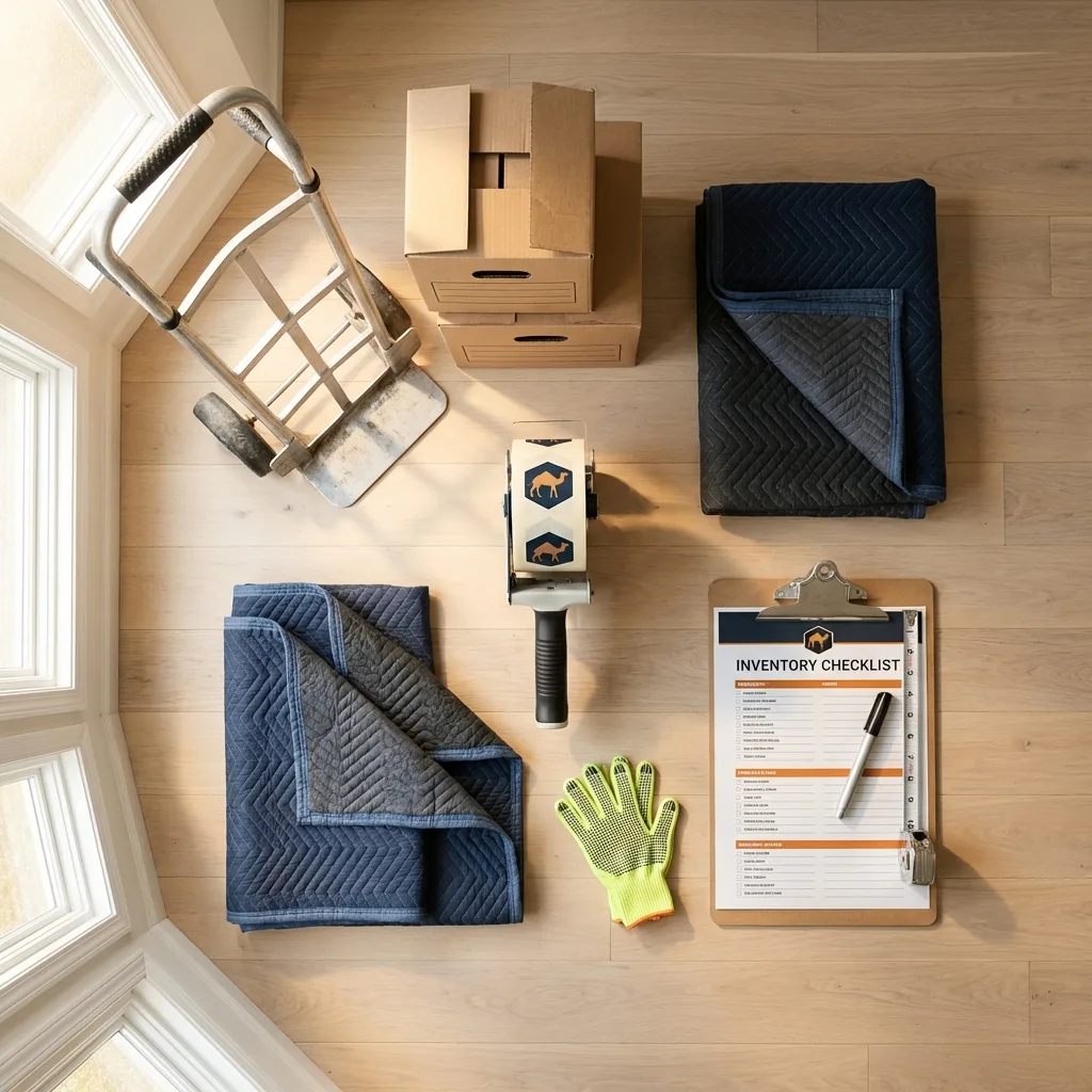 Professional moving supplies and packing materials layout for Antwerp residential relocations